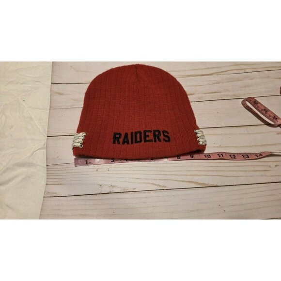 Raiders Adult Knit Hat Beanie Hat Good Red Black White Lace On Sides Winter - Picture 4 of 5
